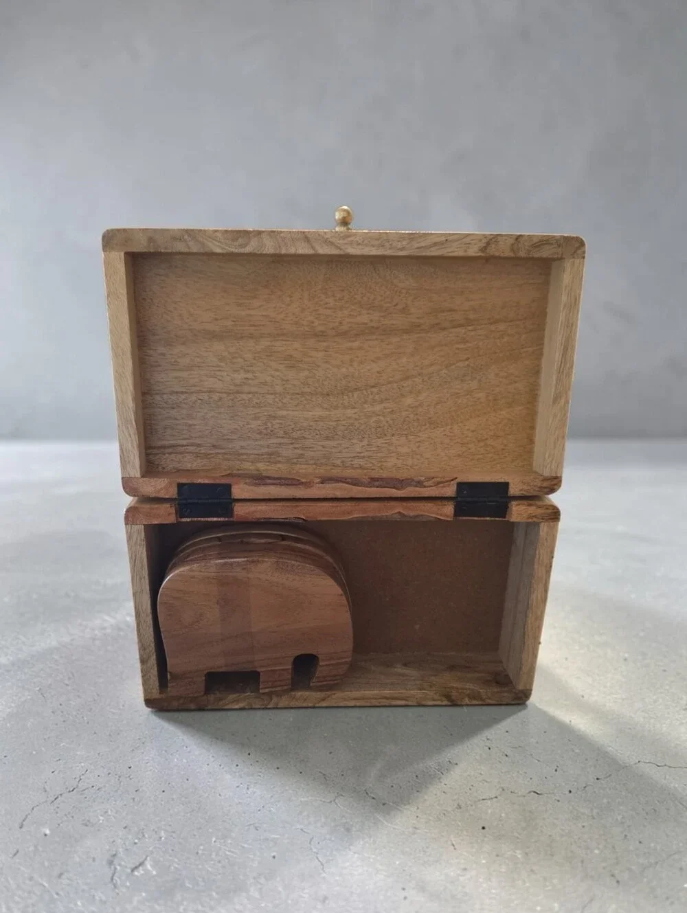 SASSIFIED BOUTIQUE NWT Hand-Painted Elephant Wooden Jewelry Box - Brown